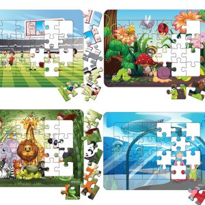 Mixed Series 1 - 4 Packs - 24 Pieces Jigsaw Puzzles Duplex Paper Board Size - 7.25”×10” for Kids Educational Brain Teaser Boards Toys